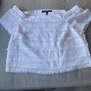White House Black Market short sleeve, off the shoulder white fringe top 14